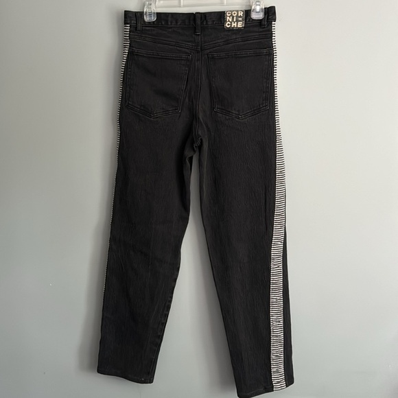 Corniche Black Jeans Size 31 Striped Side Trim Style 97-31200 Y2K Retro Look - Picture 6 of 8